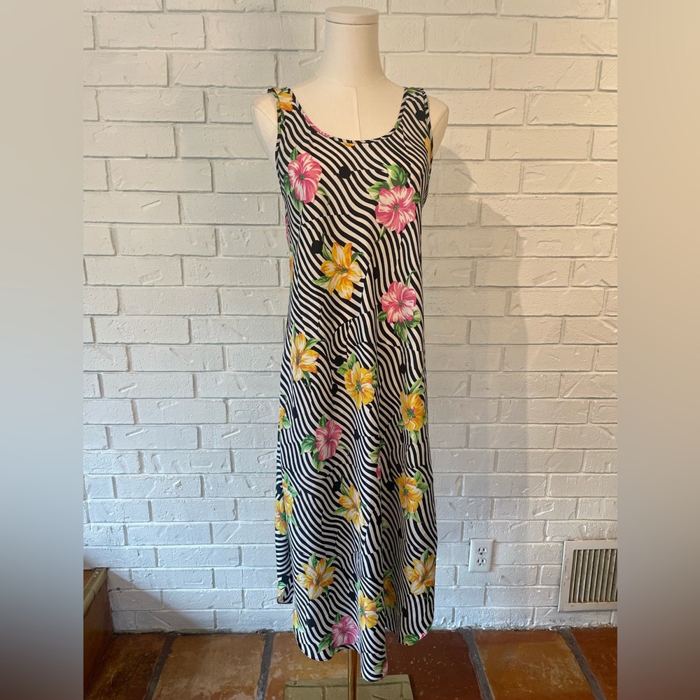 Vintage 90s y2k Josie Natori Floral Striped Nightgown Slip Dress S